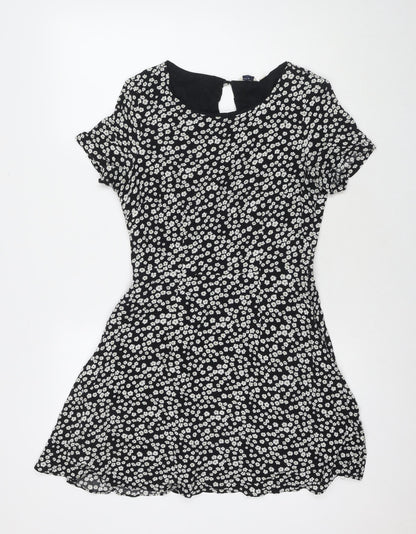 Jack Wills Womens Black Floral Viscose Fit & Flare Size 10 Round Neck Pullover