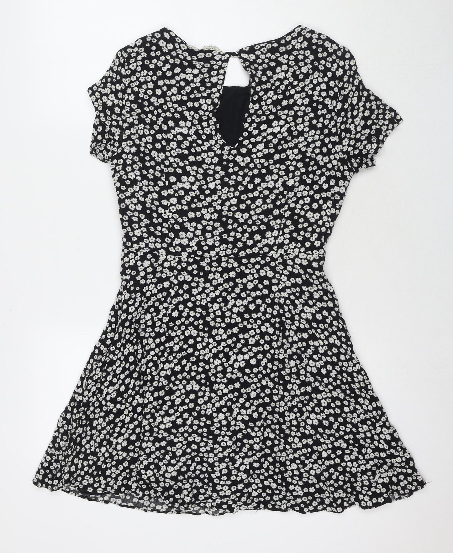 Jack Wills Womens Black Floral Viscose Fit & Flare Size 10 Round Neck Pullover