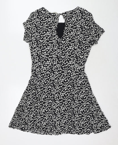 Jack Wills Womens Black Floral Viscose Fit & Flare Size 10 Round Neck Pullover