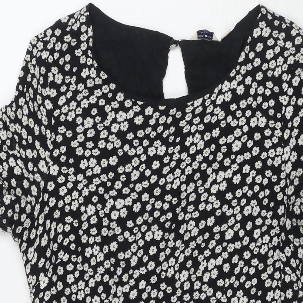 Jack Wills Womens Black Floral Viscose Fit & Flare Size 10 Round Neck Pullover