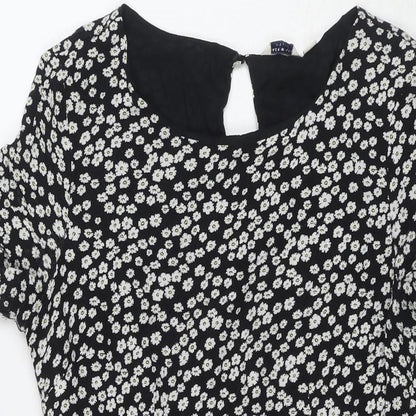 Jack Wills Womens Black Floral Viscose Fit & Flare Size 10 Round Neck Pullover
