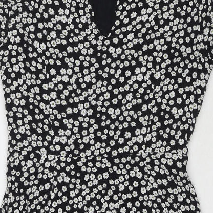 Jack Wills Womens Black Floral Viscose Fit & Flare Size 10 Round Neck Pullover