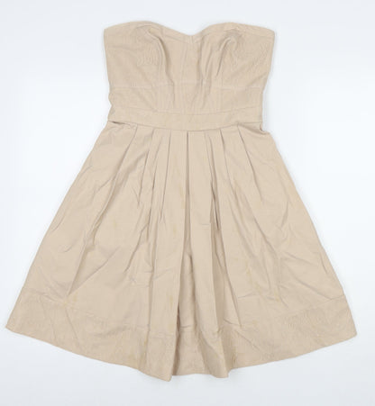 Warehouse Womens Beige Cotton A-Line Size 8 Sweetheart Zip - Strapless
