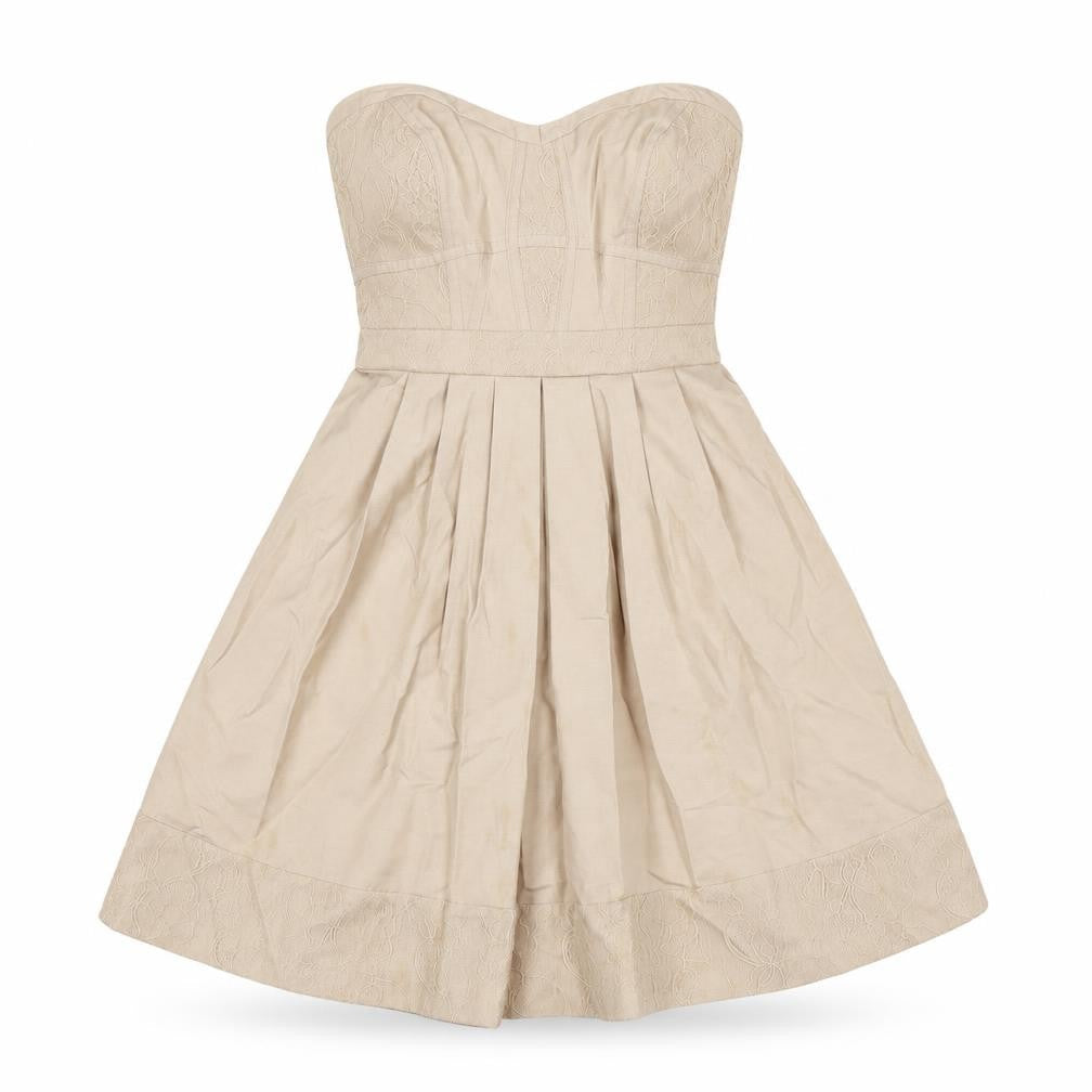 Warehouse Womens Beige Cotton A-Line Size 8 Sweetheart Zip - Strapless