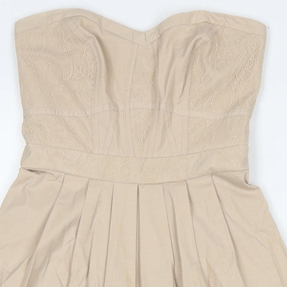Warehouse Womens Beige Cotton A-Line Size 8 Sweetheart Zip - Strapless