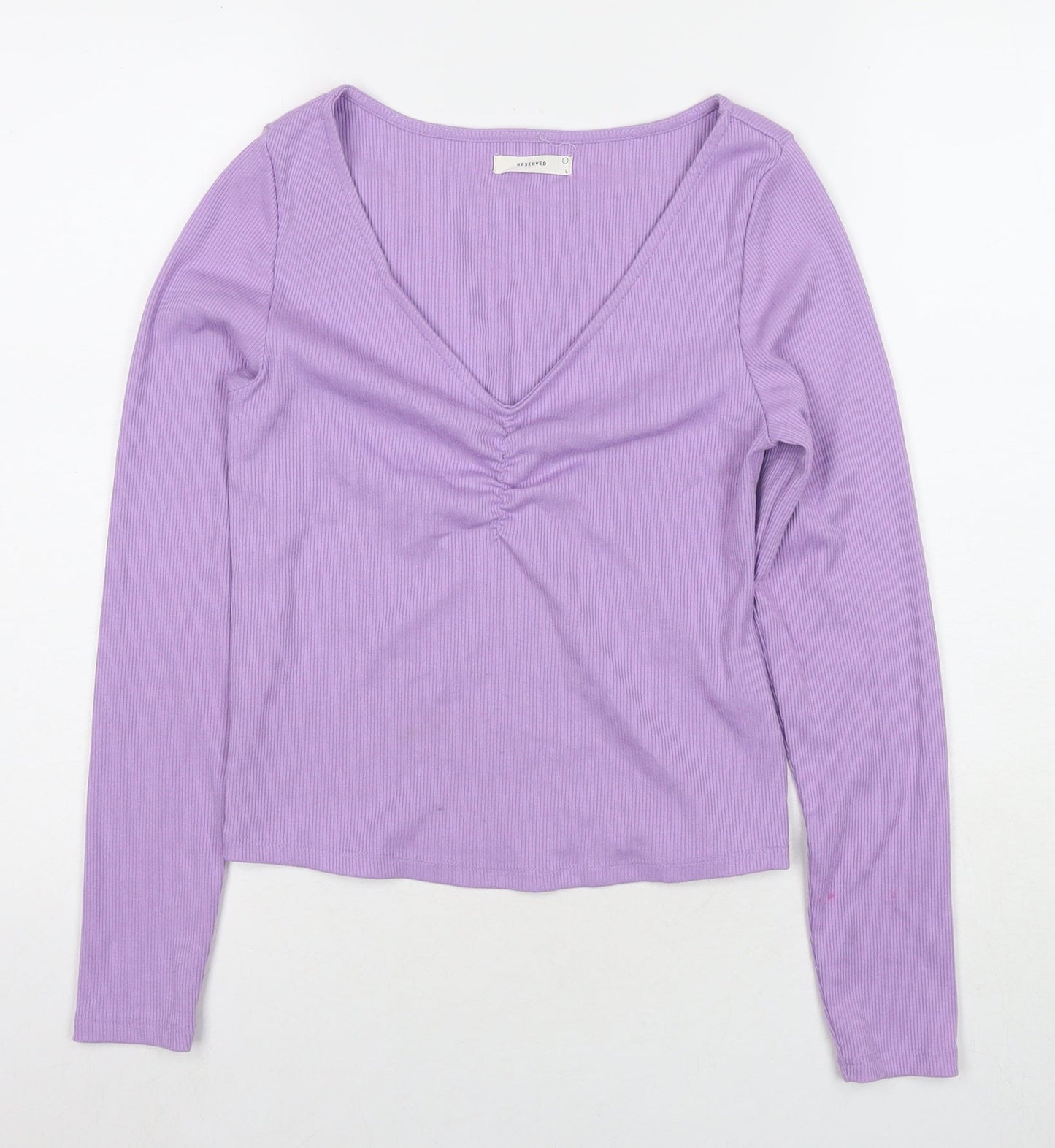 Reversed Womens Purple Cotton Jersey T-Shirt Size L V-Neck