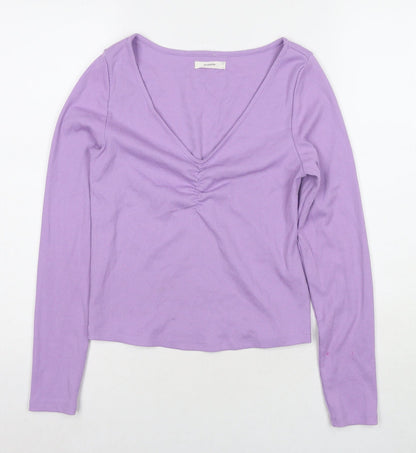 Reversed Womens Purple Cotton Jersey T-Shirt Size L V-Neck