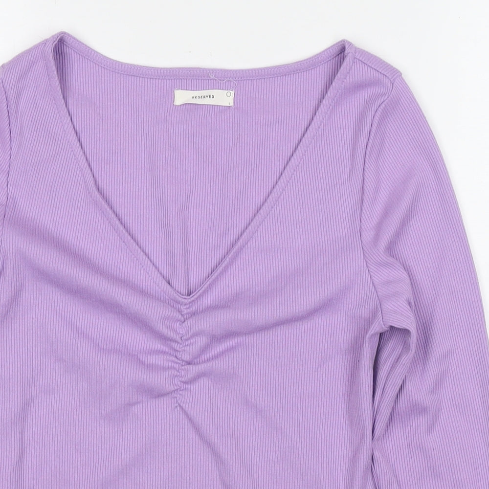 Reversed Womens Purple Cotton Jersey T-Shirt Size L V-Neck