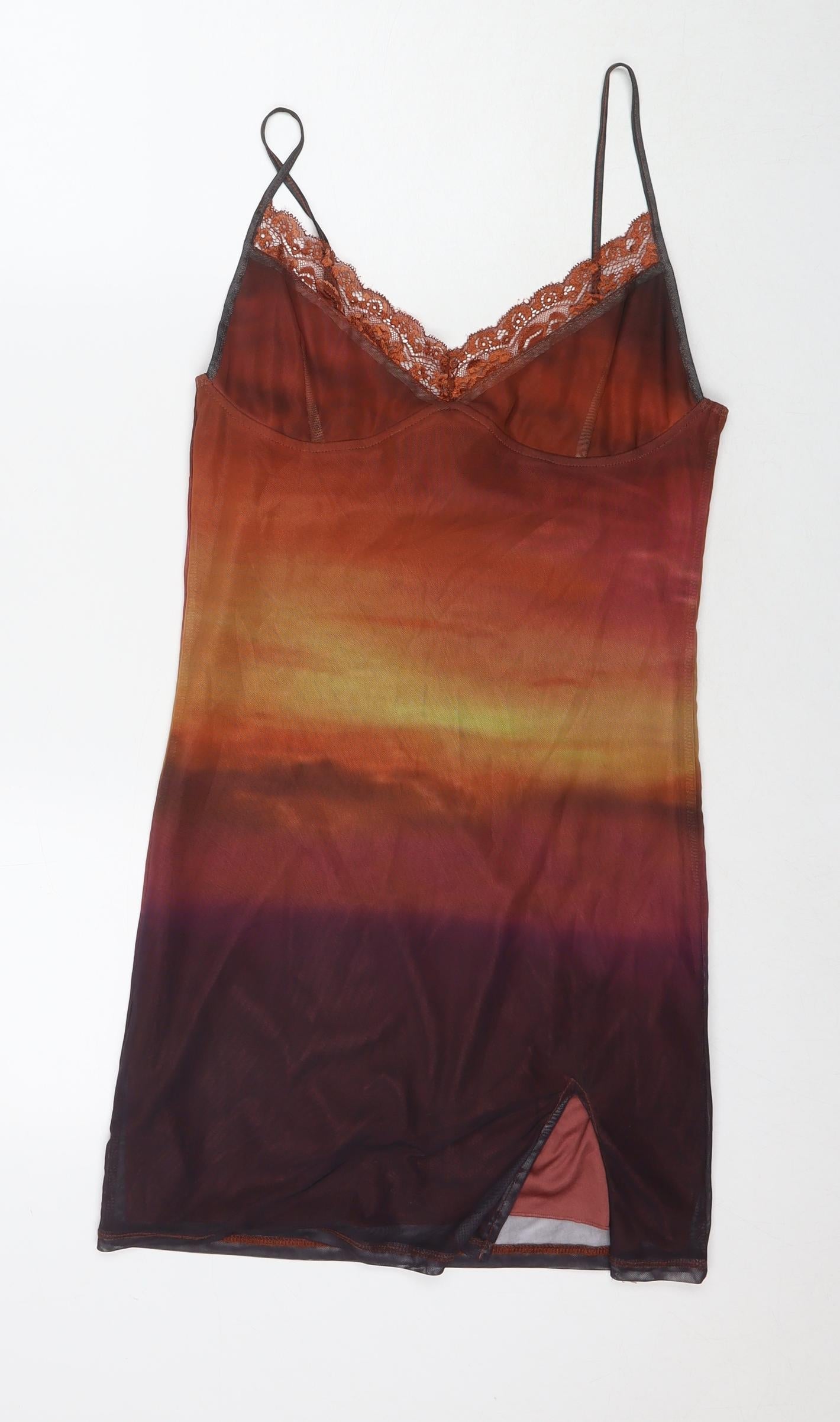 Motel Womens Brown Colourblock Polyester Mini Size L V-Neck Pullover