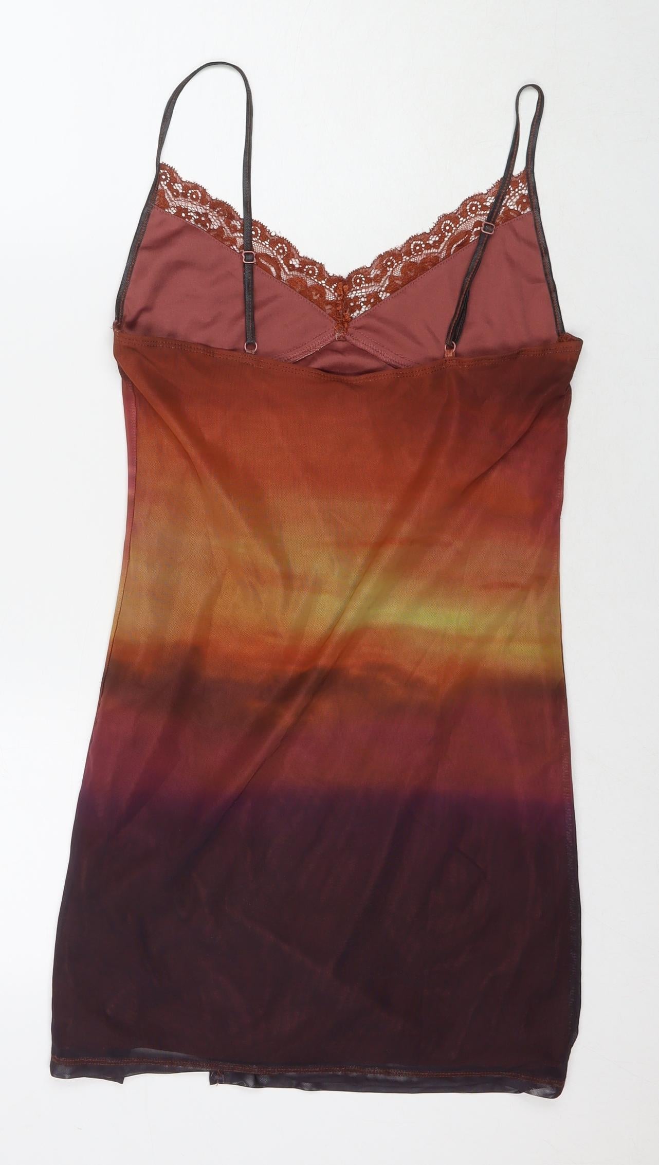 Motel Womens Brown Colourblock Polyester Mini Size L V-Neck Pullover