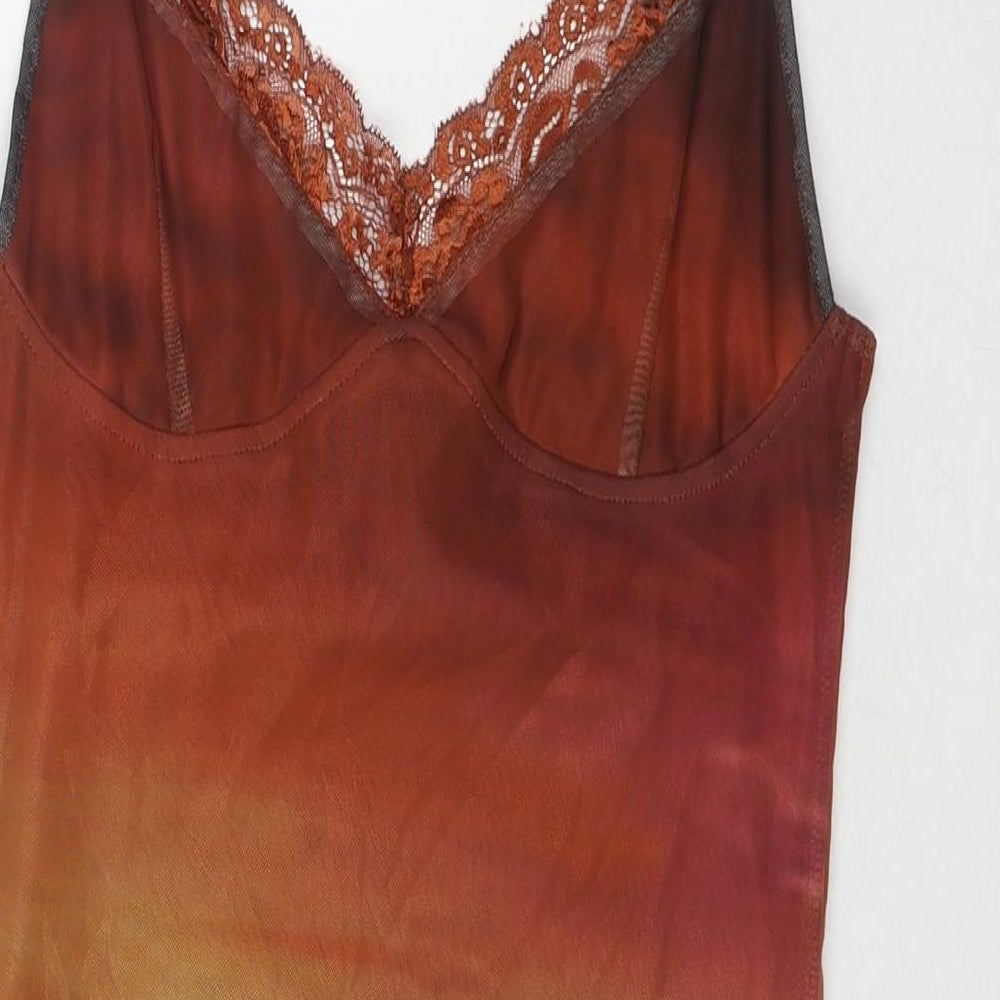 Motel Womens Brown Colourblock Polyester Mini Size L V-Neck Pullover