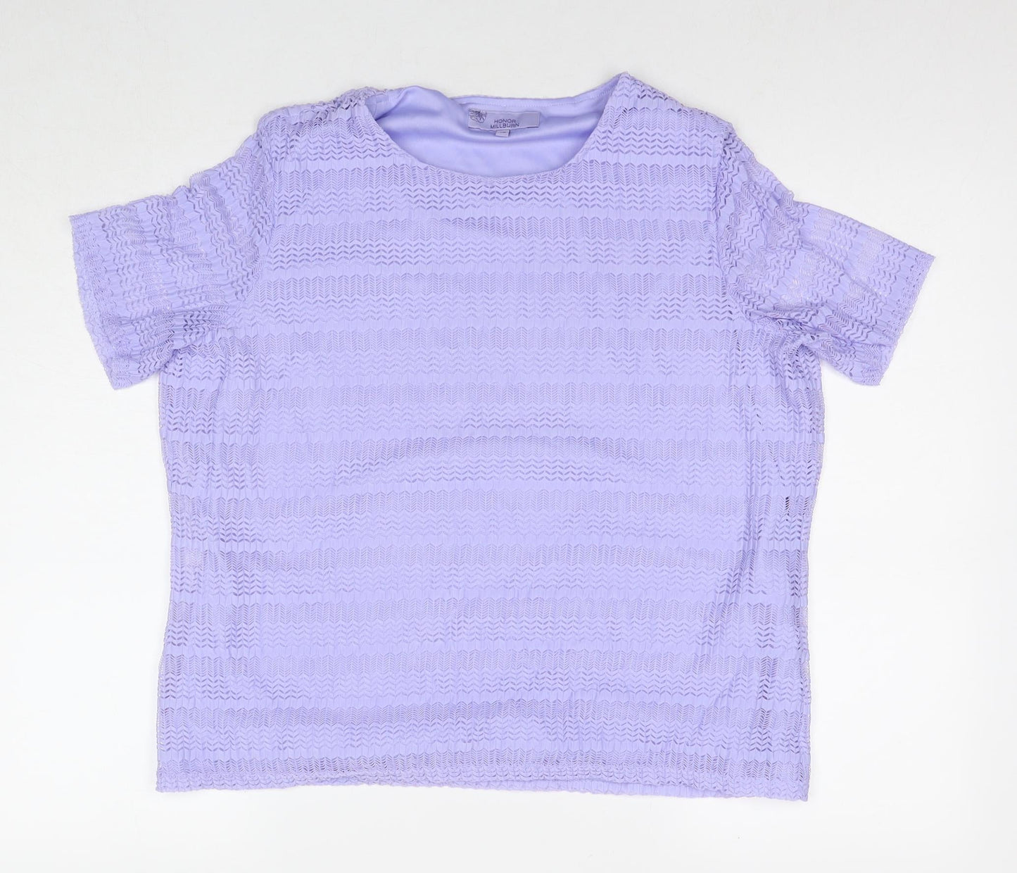 EWM Womens Purple Nylon Basic T-Shirt Size 18 Round Neck