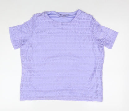 EWM Womens Purple Nylon Basic T-Shirt Size 18 Round Neck