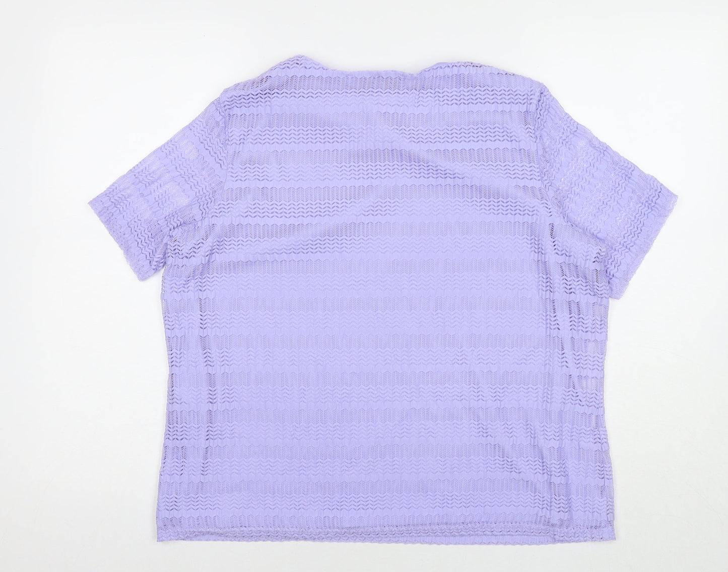 EWM Womens Purple Nylon Basic T-Shirt Size 18 Round Neck