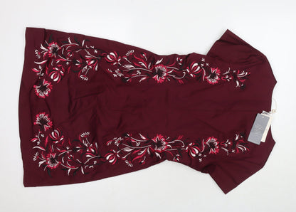 Precis Womens Red Floral Cotton A-Line Size 10 Round Neck Zip