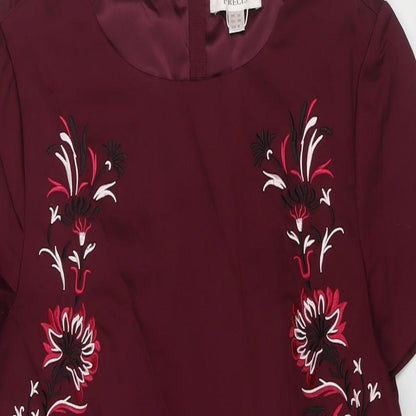 Precis Womens Red Floral Cotton A-Line Size 10 Round Neck Zip