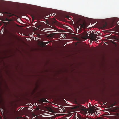Precis Womens Red Floral Cotton A-Line Size 10 Round Neck Zip