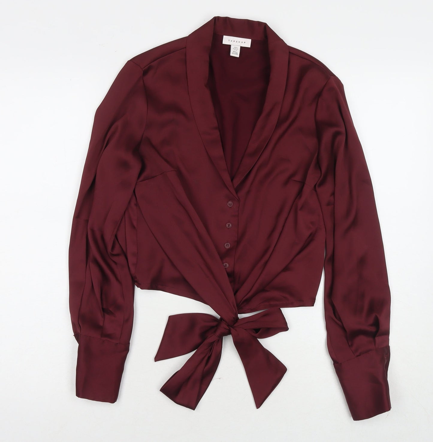 Womens UK Size 8 Topshop Red Basic Button-Up
