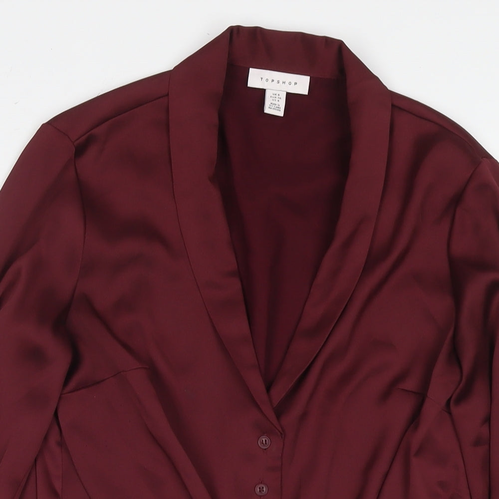 Womens UK Size 8 Topshop Red Basic Button-Up