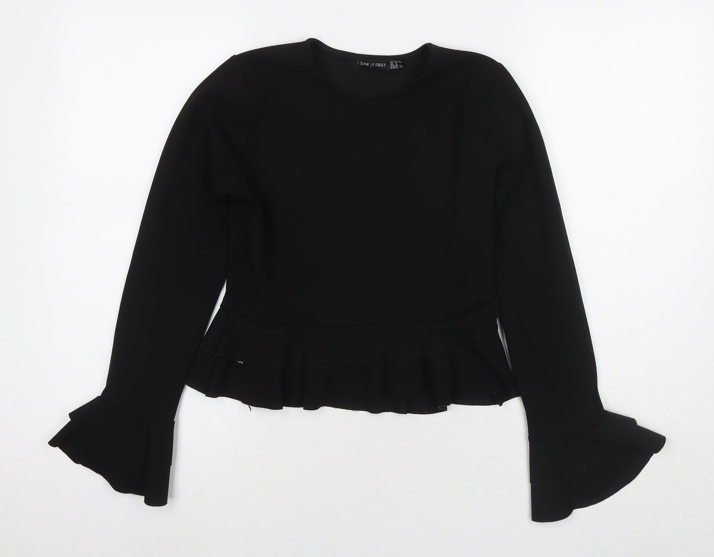 I SAW IT FIRST Womens Black Polyester Basic Blouse Size 8 Round Neck