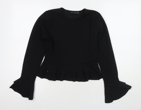I SAW IT FIRST Womens Black Polyester Basic Blouse Size 8 Round Neck