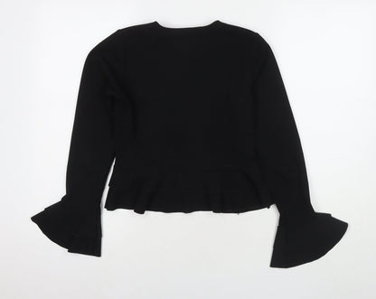 I SAW IT FIRST Womens Black Polyester Basic Blouse Size 8 Round Neck