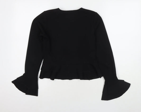 I SAW IT FIRST Womens Black Polyester Basic Blouse Size 8 Round Neck