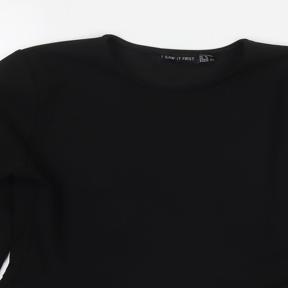 I SAW IT FIRST Womens Black Polyester Basic Blouse Size 8 Round Neck