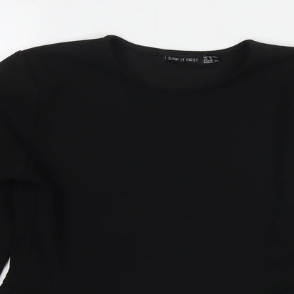 I SAW IT FIRST Womens Black Polyester Basic Blouse Size 8 Round Neck