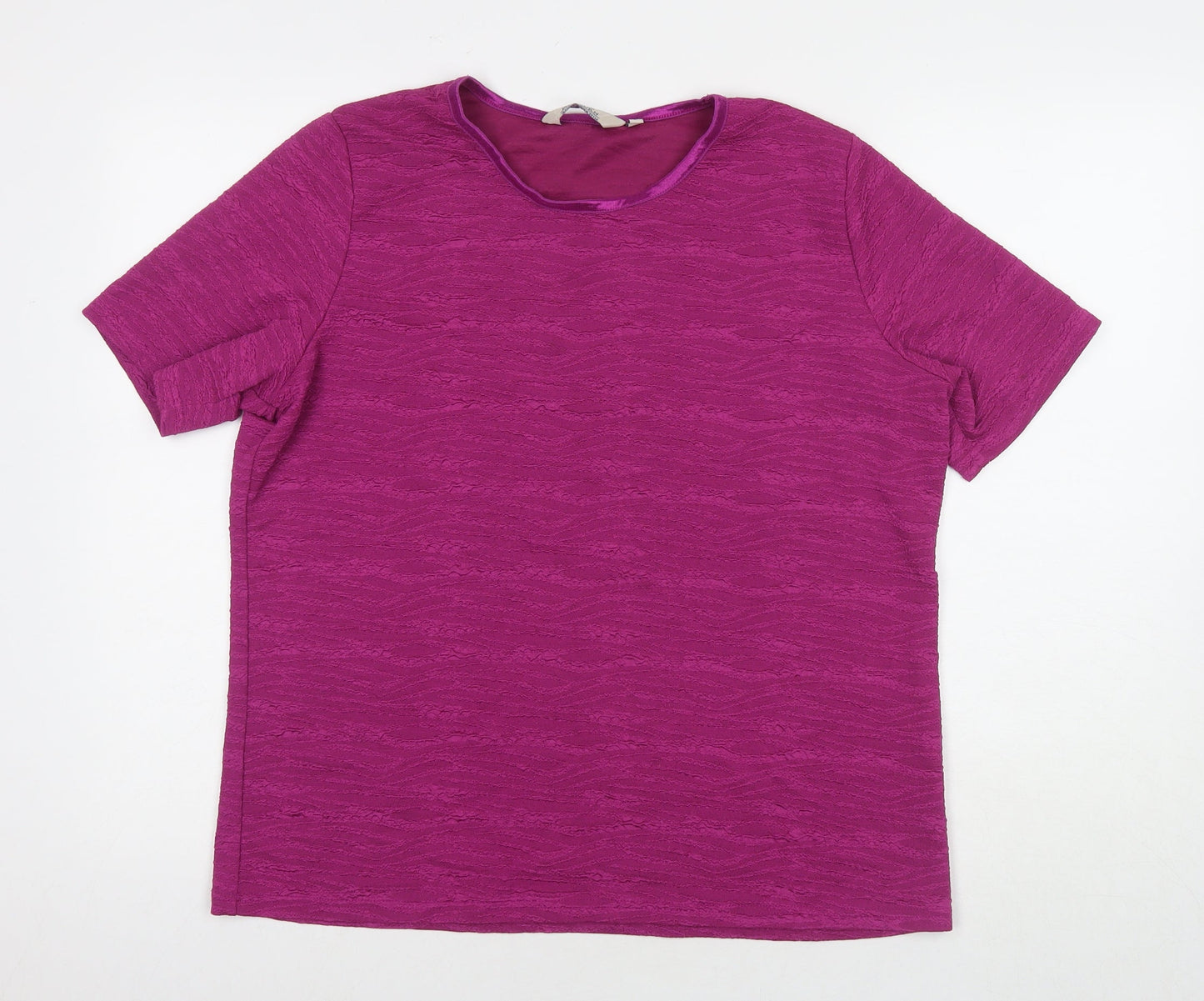 EWM Womens Pink Polyester Basic T-Shirt Size L Round Neck