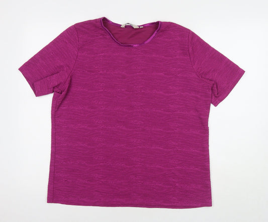 EWM Womens Pink Polyester Basic T-Shirt Size L Round Neck