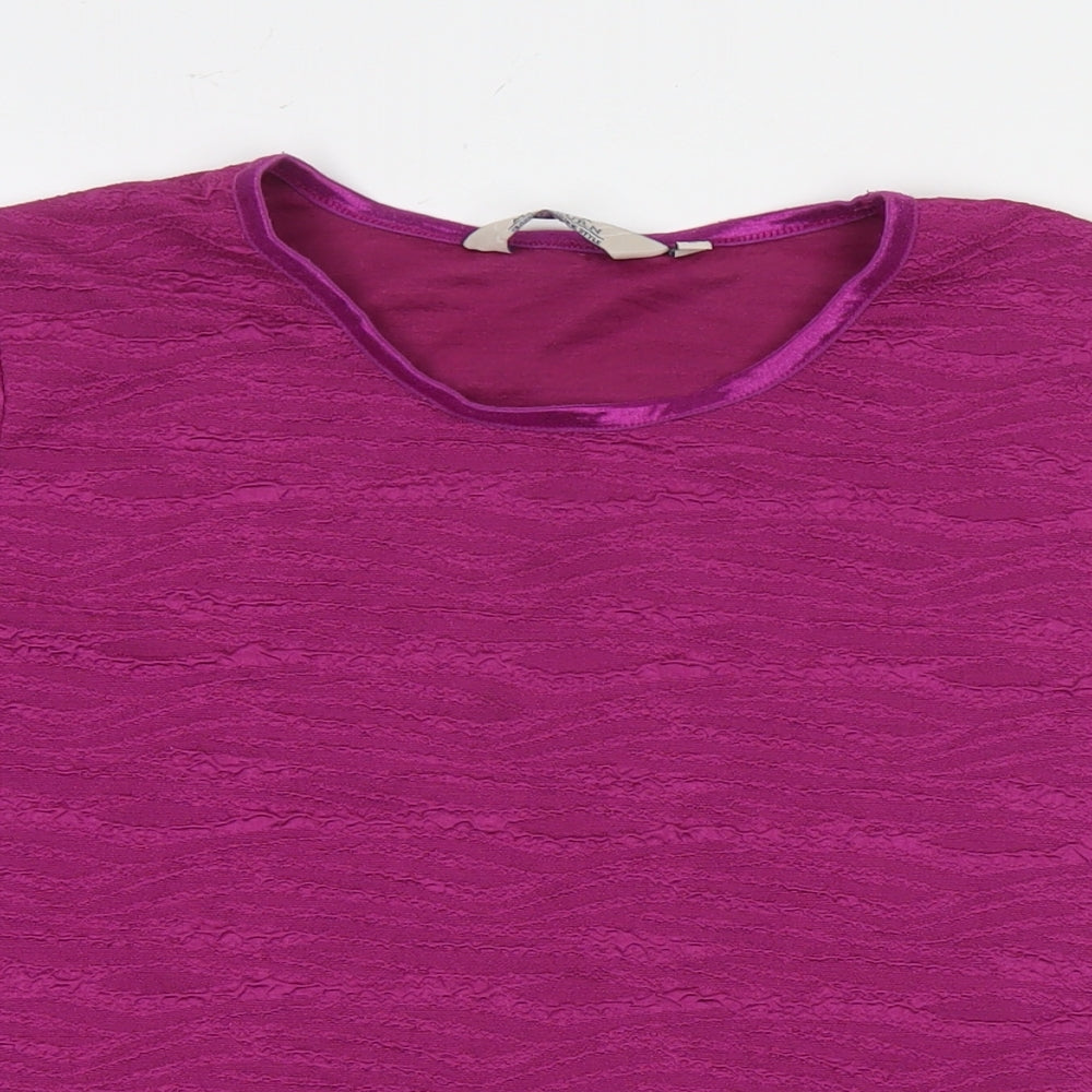 EWM Womens Pink Polyester Basic T-Shirt Size L Round Neck