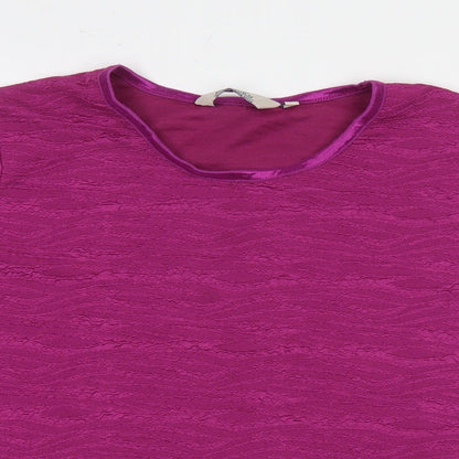 EWM Womens Pink Polyester Basic T-Shirt Size L Round Neck
