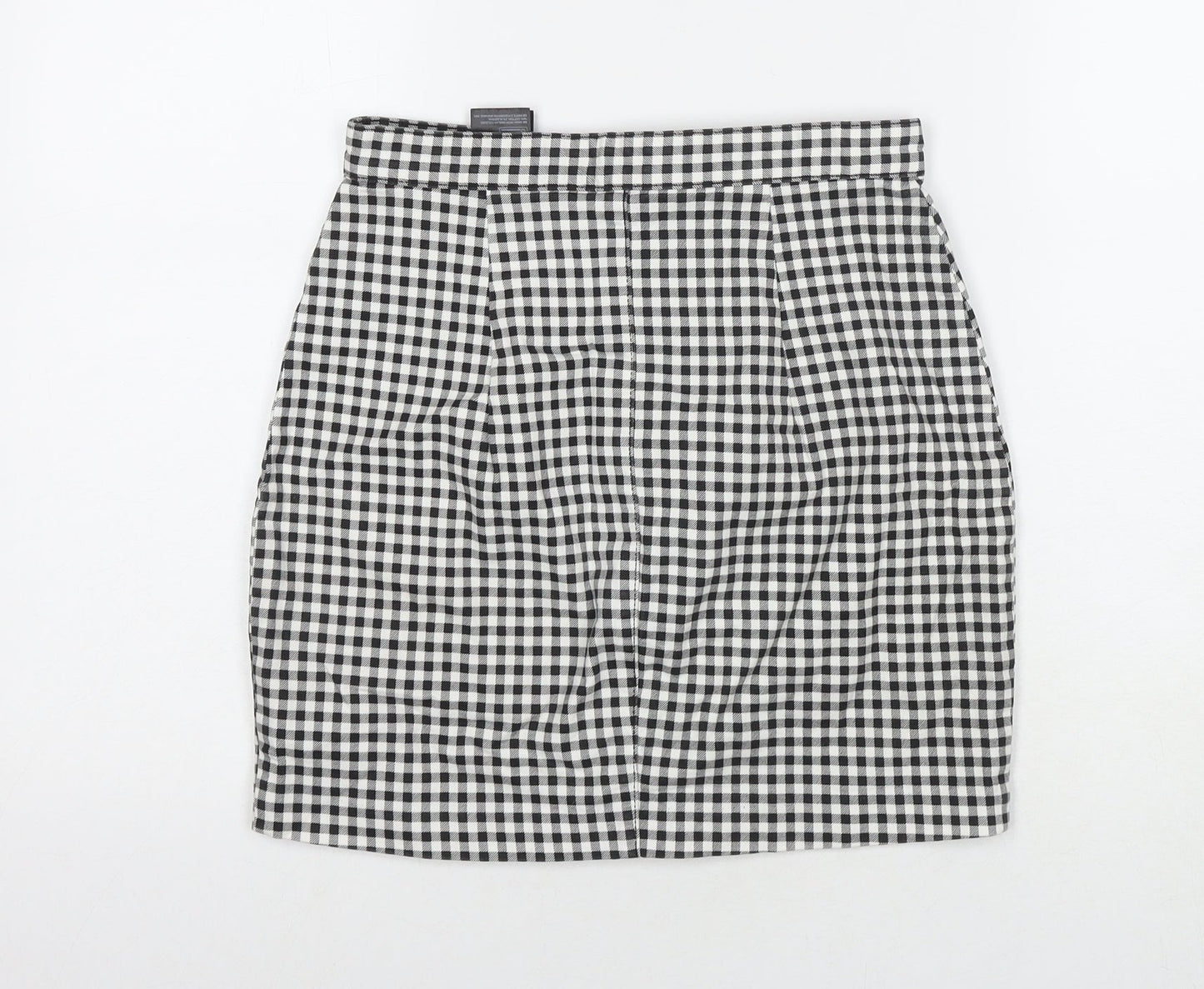 H&M Womens Black Check Cotton A-Line Skirt Size 8 Button