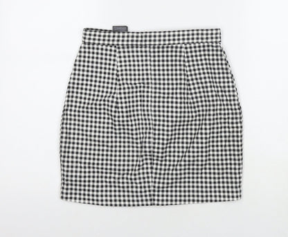H&M Womens Black Check Cotton A-Line Skirt Size 8 Button