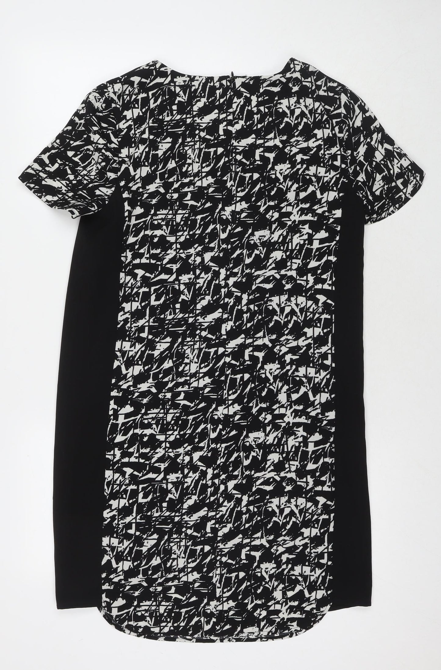 Marks and Spencer Womens Black Geometric Polyester A-Line Size 10 Round Neck Zip
