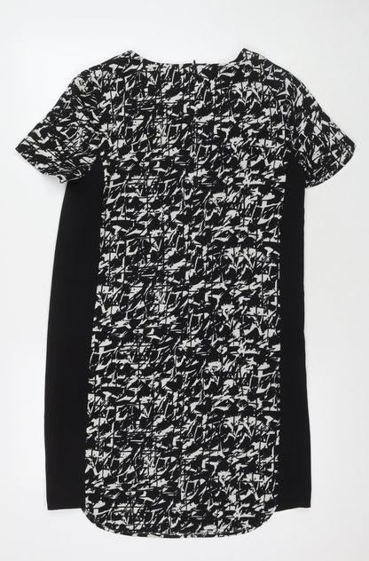 Marks and Spencer Womens Black Geometric Polyester A-Line Size 10 Round Neck Zip