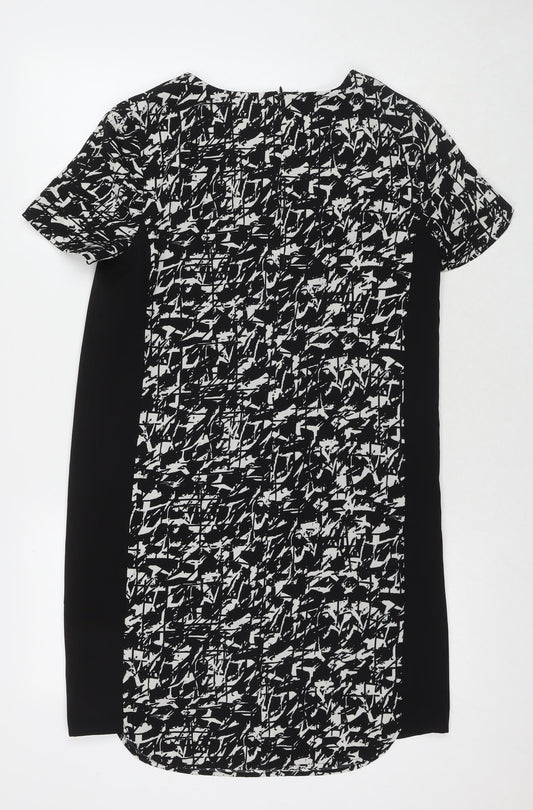Marks and Spencer Womens Black Geometric Polyester A-Line Size 10 Round Neck Zip