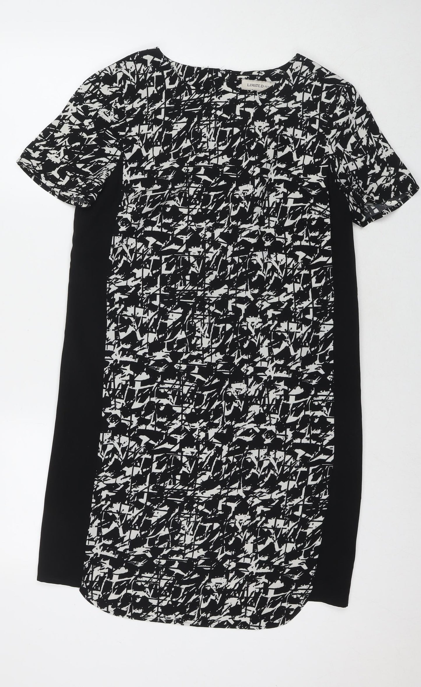 Marks and Spencer Womens Black Geometric Polyester A-Line Size 10 Round Neck Zip