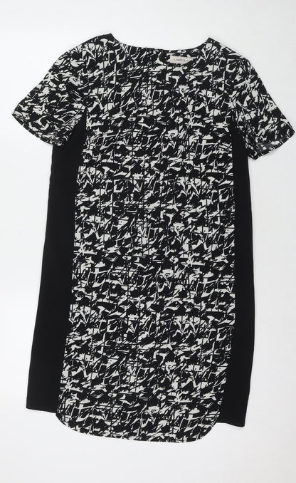 Marks and Spencer Womens Black Geometric Polyester A-Line Size 10 Round Neck Zip