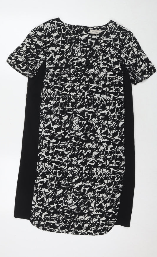 Marks and Spencer Womens Black Geometric Polyester A-Line Size 10 Round Neck Zip