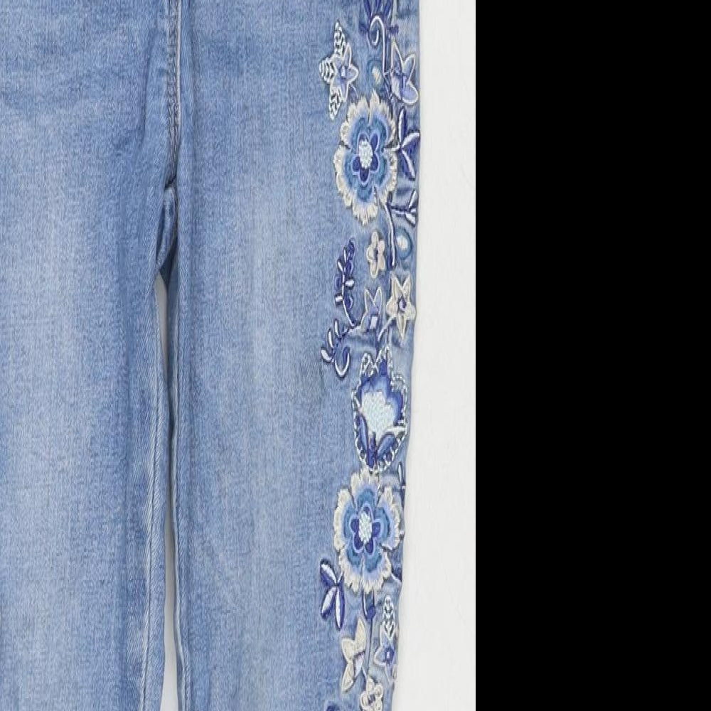 George Girls Blue Cotton Cropped Jeans Size 5-6 Years Regular Pullover - Flowers