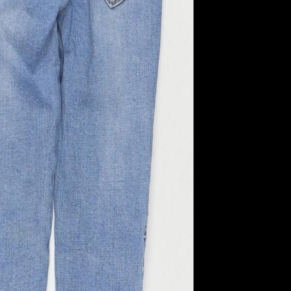 George Girls Blue Cotton Cropped Jeans Size 5-6 Years Regular Pullover - Flowers