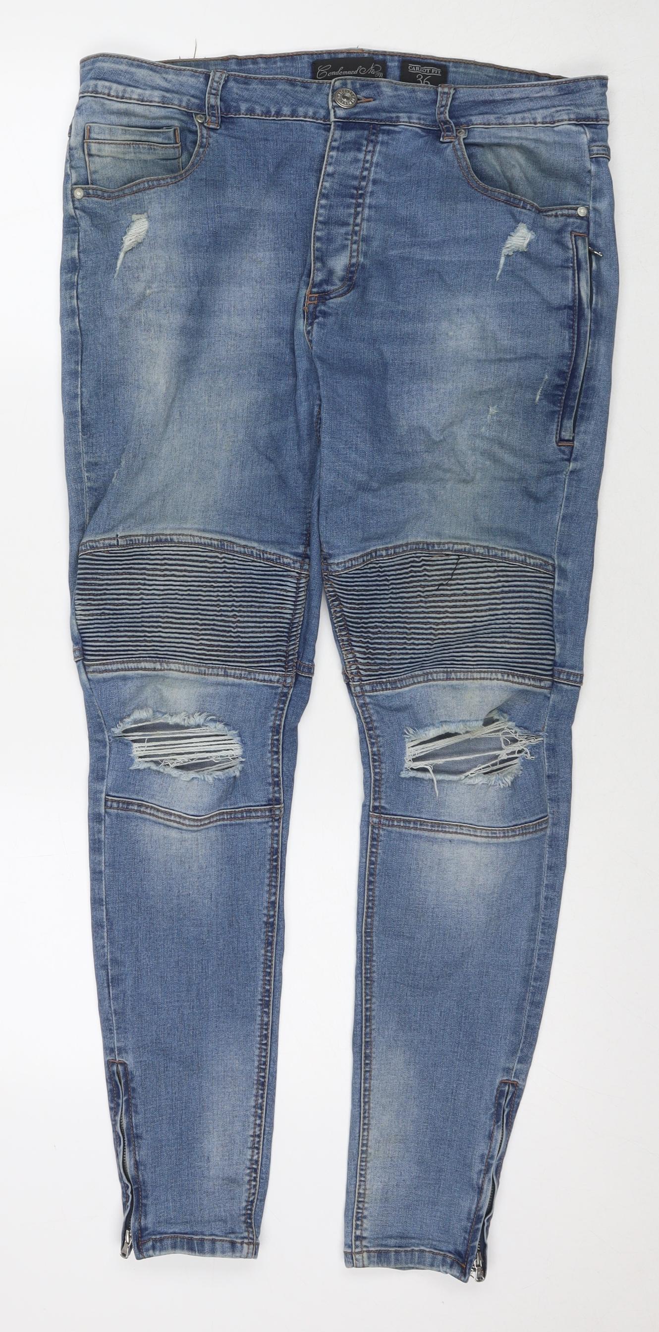 Mens UK Size 36 in Condemned Nation Regular Fit Skinny Blue Jeans