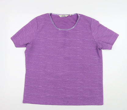 EWM Womens Purple Polyester Basic T-Shirt Size L Round Neck