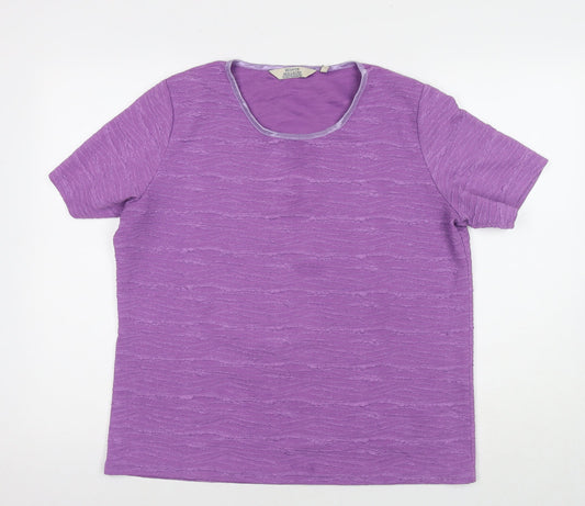 EWM Womens Purple Polyester Basic T-Shirt Size L Round Neck