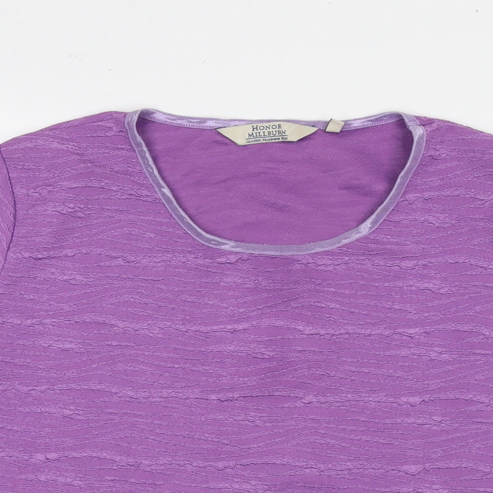 EWM Womens Purple Polyester Basic T-Shirt Size L Round Neck