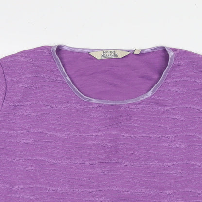 EWM Womens Purple Polyester Basic T-Shirt Size L Round Neck