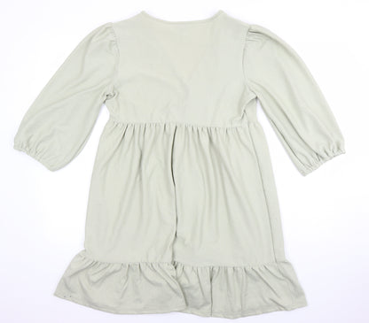 Miss Selfridge Womens Green Polyester Tunic Blouse Size 12 V-Neck