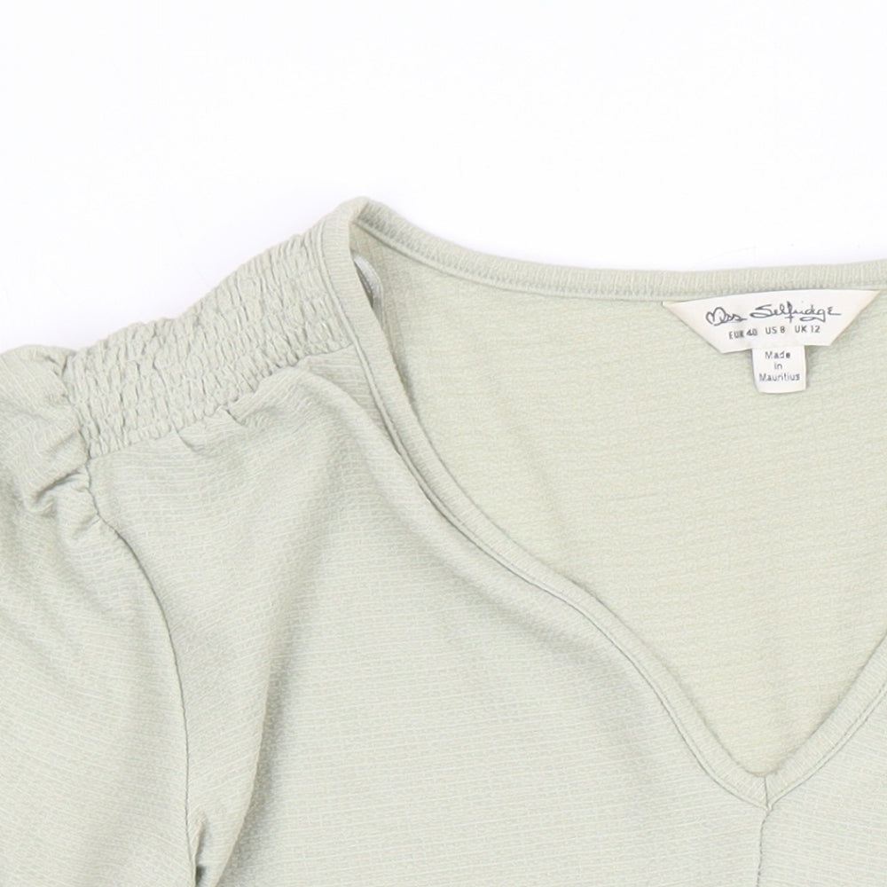 Miss Selfridge Womens Green Polyester Tunic Blouse Size 12 V-Neck